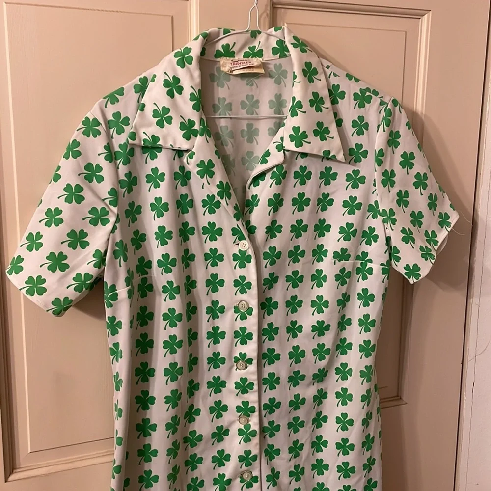 Vintage 1970s White Shamrock Irish Dress. Size: 12 USED! - Picture 7 of 9